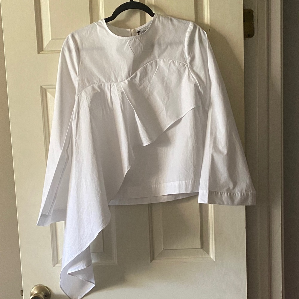 Zara White Asymmetrical Blouse